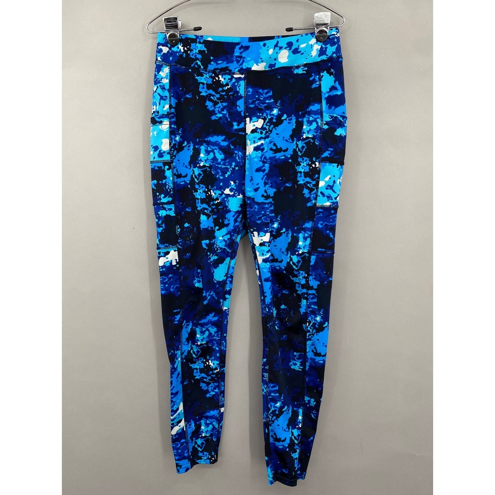 POP Fit Leggings Womens XL Blue Camo Pockets High Waist Athletic Yoga Pants